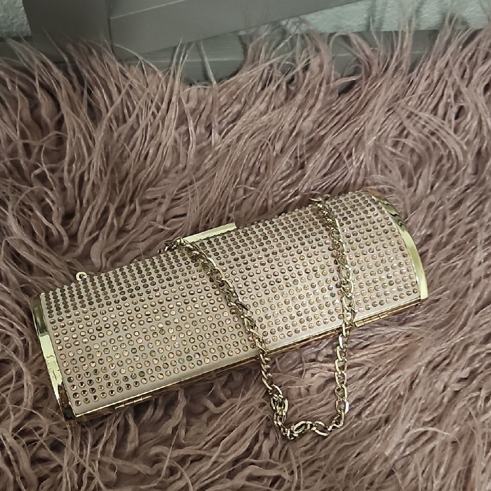 Express Gold Studded Clutch with Chain